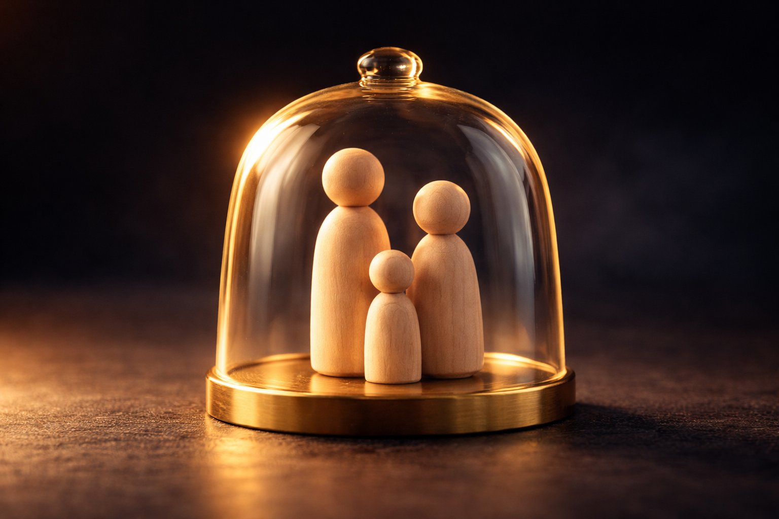 Figurky rodiny pod ochranným zvonem