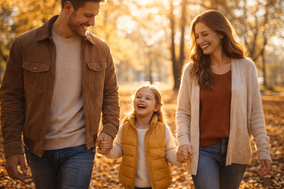 Šťastná rodina na procházce v parku